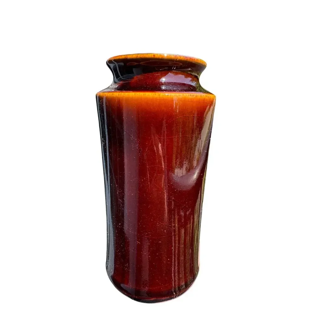 Vintage Japanese Brown Floral Chrysanthemum Ceramic Vase Hand Painted
